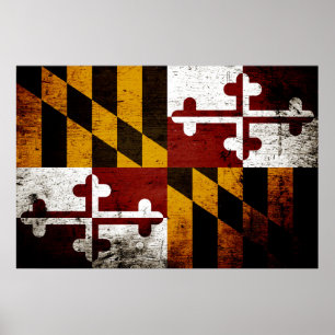 Schwarze Grunge-Maryland-Staats-Flagge Poster