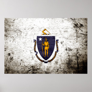 Schwarze Grunge-Massachusetts-Staats-Flagge Poster