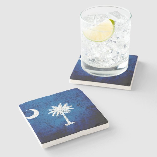 Schwarze Grunge-South- CarolinaStaats-Flagge Steinuntersetzer (Seitenansicht)