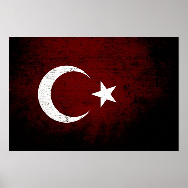 Schwarze Grunge Türkei-Flagge Poster (Vorne)