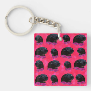 Schwarze Guinea Schweine auf Hübsch rosa Rosen Schlüsselanhänger