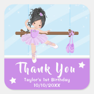 Schwarze Haare Ballerina Lila Geburtstag Danke Ihn Quadratischer Aufkleber