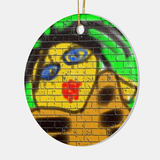 Schwarze Haare Bee Frau Graffiti Wand Malerei Grün Keramik Ornament (Links)