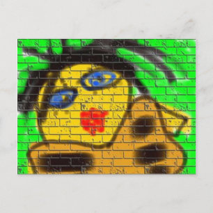 Schwarze Haare Beere Frau Graffiti Wall Green Postkarte