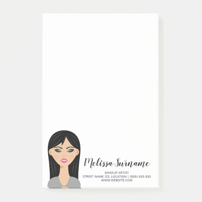 Schwarze Haare Girl Illustration Custom Makeup Art Post-it Klebezettel (Vorderseite)