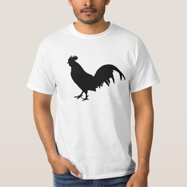 Schwarze Hahn-Hahn-Huhn-Silhouette T-Shirt (Vorderseite)