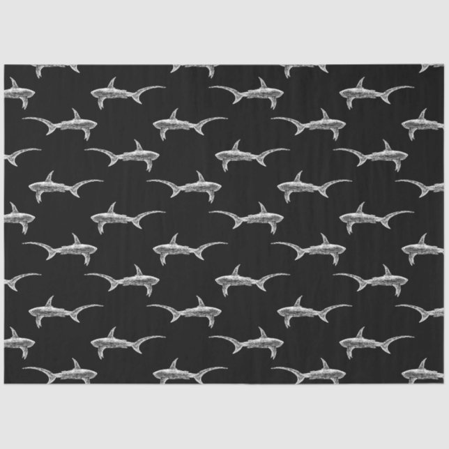 Schwarze Haie Design Vintage Schönheitskunst Seidenpapier (Vorderseite)