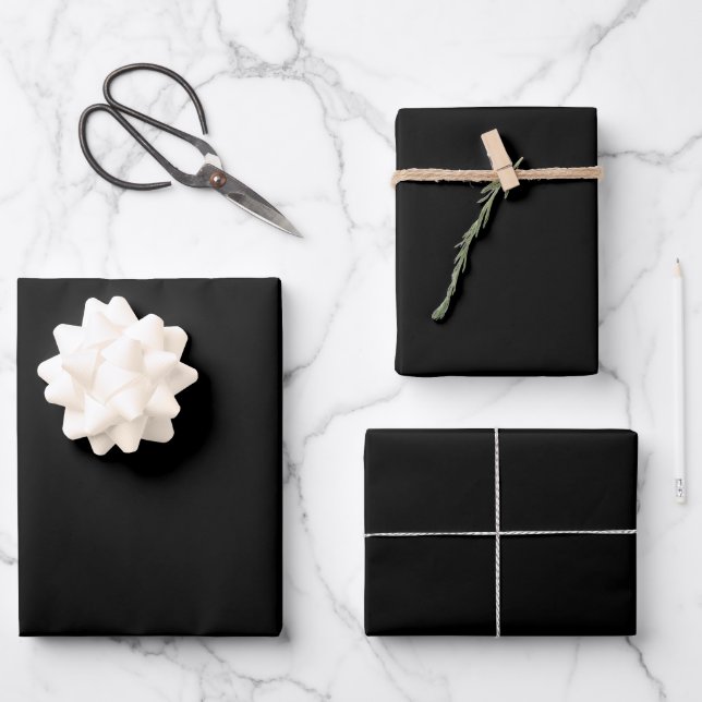 Schwarze, halbglänzende Wrapping Paper Sheets Geschenkpapier Set (Vorderseite)