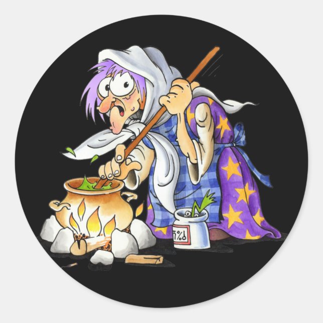 Schwarze Halloween-Aufkleber mit Lila Hexe Runder Aufkleber (Vorderseite)