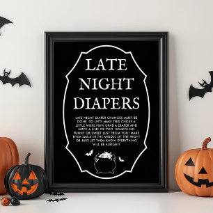 Schwarze Halloween-Baby-Shower-Windeln für die spä Poster