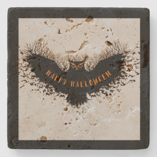 Schwarze Halloween-Eulen-Illustration Steinuntersetzer