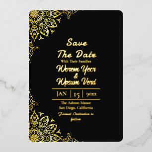 Schwarze Halloween-Hochzeit Gold Save the Date Folieneinladung