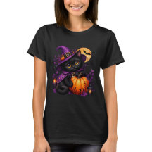 Schwarze Halloween-Katze Kawaii – Hexe, Kürbis 