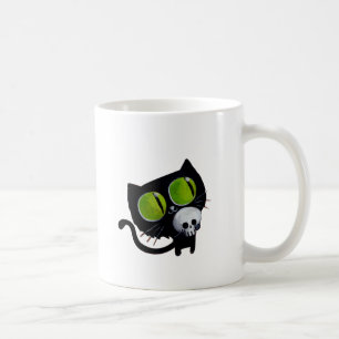 Schwarze Halloween-Katze mit dem Schädel Kaffeetasse