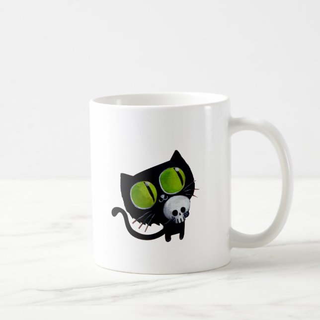 Schwarze Halloween-Katze mit dem Schädel Kaffeetasse (Rechts)