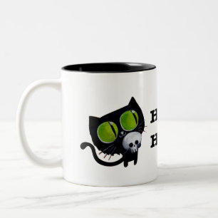 Schwarze Halloween-Katze mit dem Schädel Zweifarbige Tasse