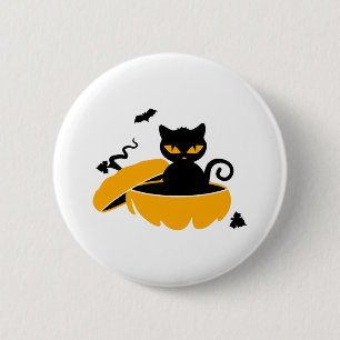 Schwarze Halloween-Katze und Halloween-Kürbis Button