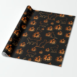 Schwarze Halloween-Katzen und Jack-o-Lantern-Muste Geschenkpapier