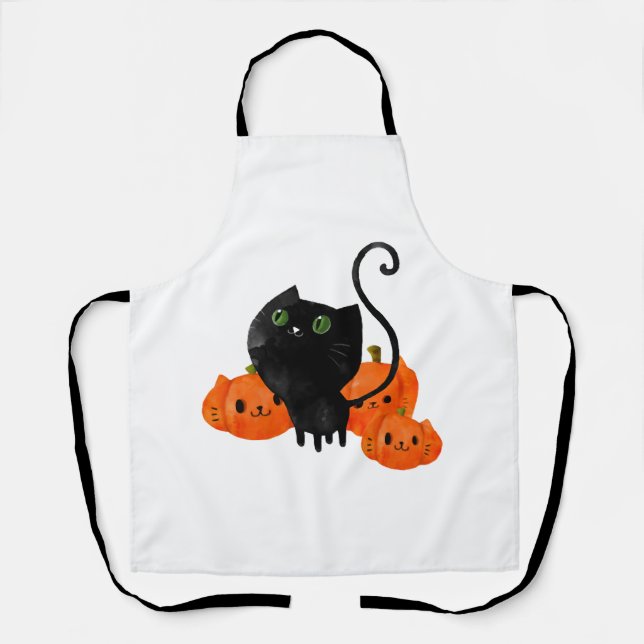 Schwarze Halloween-Kitty-Katze Schürze (Vorderseite)