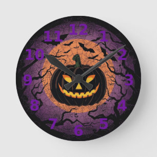 Schwarze Halloween-Kürbis-Wanduhr Runde Wanduhr