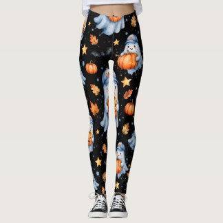 Schwarze Halloween-Leggings für Frauen mit blauem  Leggings