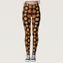 Schwarze Halloween-Leggings mit Pumpkin & Blätter