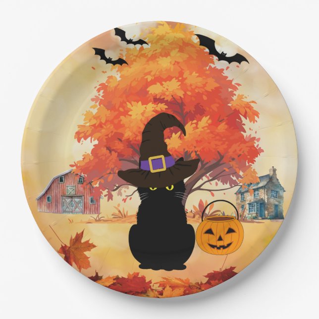 Schwarze Halloween-Papierteller Pappteller (Vorderseite)