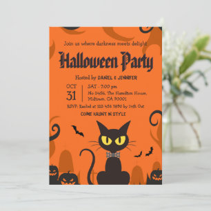 Schwarze Halloween-Party-Katze Geist Kürbis Grusel Einladung