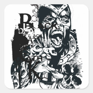 Schwarze Hand- und SchädelCollage Quadratischer Aufkleber