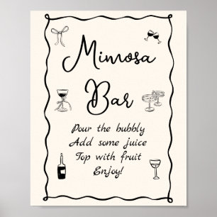 Schwarze handgezeichnete Bridal Shower Mimosa-Bar Poster