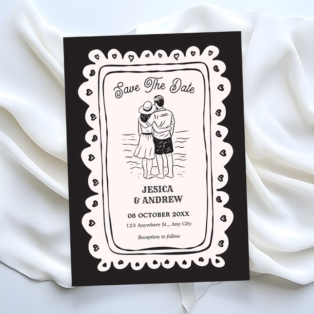 Schwarze handgezeichnete Hochzeit  Save The Date (Von Creator hochgeladen)