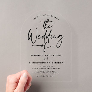 Schwarze Handschrift-Kalligrafie-Hochzeit Acryleinladungen