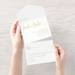 Schwarze Handschrift Moderne Typografie Hochzeit All-in-One-Einladung