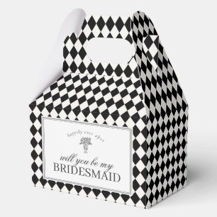 Schwarze Harlekin-Karo-Brautjungfer-Vorschlagsbox Geschenkschachtel