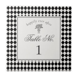 Schwarze Harlekin-Karo-Hochzeitstisch-Nummer Fliese