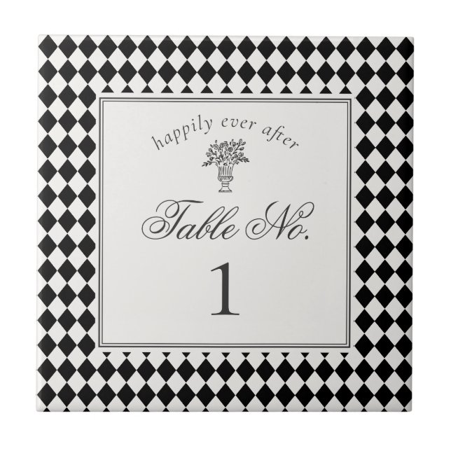 Schwarze Harlekin-Karo-Hochzeitstisch-Nummer Fliese (Vorderseite)