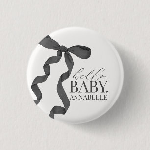 Schwarze Hello Baby Bogen Mädchen Baby Shower Gesc Button