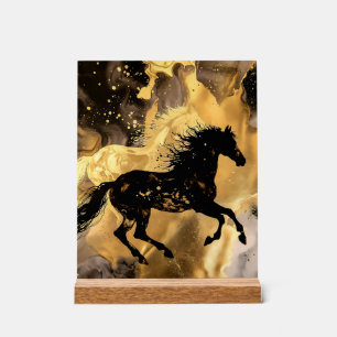 Schwarze Hengst-Silhouette auf goldenem Alkohol-Ti Acrylschild