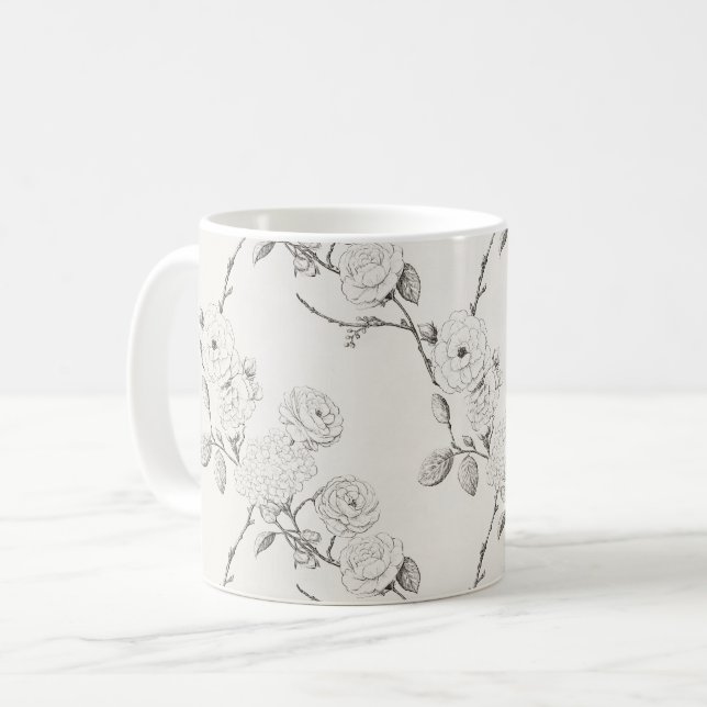 Schwarze Herbstblumen in Creme Kaffeetasse (Vorderseite Links)