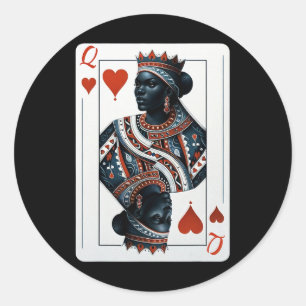 Schwarze Herz-Dame-Kartenspiel Stolz Schwarz W Runder Aufkleber