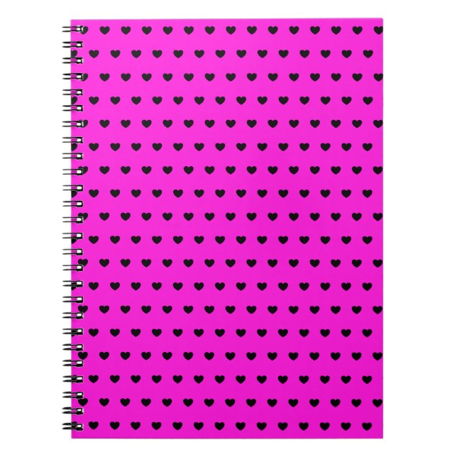 Schwarze Herzen auf leuchtend rosa Notebook Notizblock (Vorderseite)