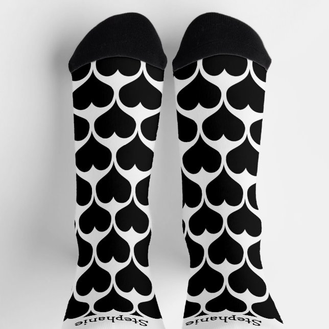 Schwarze Herzen Design Personalisiert Socken (Oben)