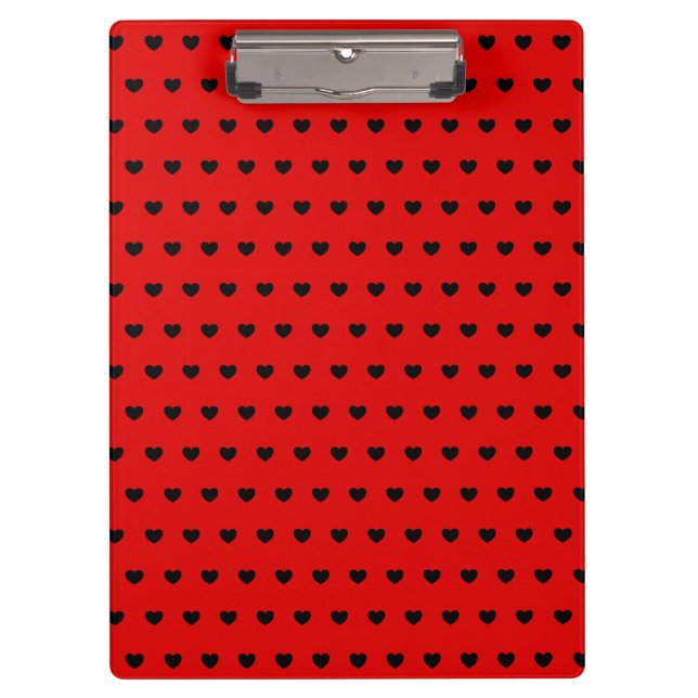 Schwarze Herzen Polka-Dot-Muster auf Rot Klemmbrett (Vorderseite)