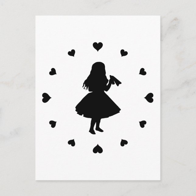 Schwarze Herzen um Alice Drinks Postkarte (Vorderseite)