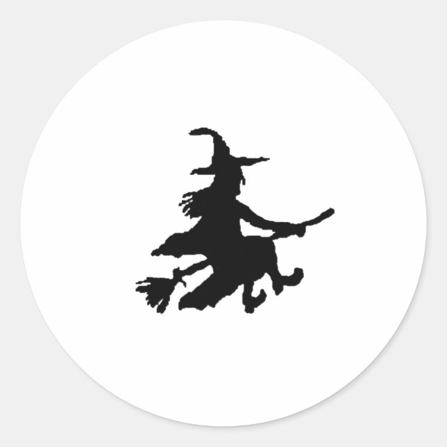 Schwarze Hexe auf Gelb Runder Aufkleber (Vorderseite)