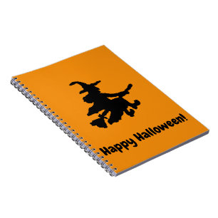 Schwarze Hexe auf Orange - Frohes Halloween Notizblock