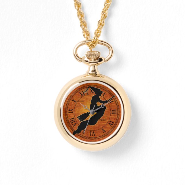 Schwarze Hexe - Orange Halloween Armbanduhr (Vorderseite)