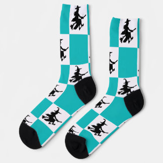 Schwarze Hexen Aquamarin und weiß kariert Socken