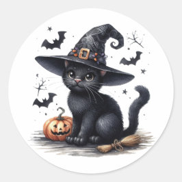 Schwarze Hexen Cat Halloween Stickers