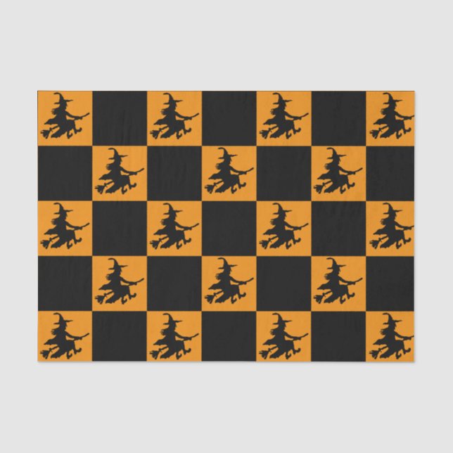 Schwarze Hexen kariert Seidenpapier (Vorderseite)